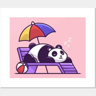 Cute Panda Sleeping On Beach Bench Posters and Art